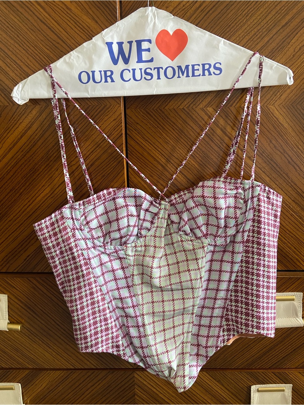 Miaou Pink Plaid Bustier Crop Top